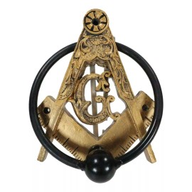Ebros Gift Antiqued Faux Gold Freemasonry Masonic Square & Compasses Monogram Door Knocker