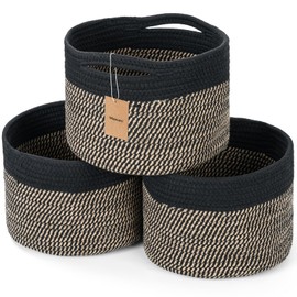 Maxuni Small Rope Baskets for Storage, Baskets for Gifts Empty, Cute Round Woven Basket, Decorative Shelf Baskets 9.82×9.82×7.1", Cotton Toy Basket Storage Bins for Organizer 3 Packs