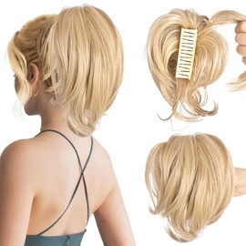 MFDYMYGS Messy Bun Hair Piece Claw Clip, Messy Bun Hair Piece with Bendable Metal,Short Ponytail Extensions Hairpieces for Women (Dirty Blonde)