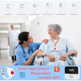Wireless Caregiver Pagers Elderly Alert Button Smart Emergency Call Button Personal Help System at Home for Elderly Patients(Supports 2.4GHz WiFi Only)
