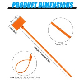 QIMEI-SHOP Cable Ties Tags Orange 150 mm x 3 mm Cable Labelling Cable Tie Set Tensile Strength 10 kg Adjustable UV Resistant for Cable Management Gardening Pack of 100