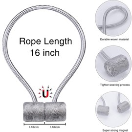 VEGCOO Magnetic Curtain Tiebacks Black Pack of 2, Curtain Tiebacks Buckles Holdbacks Holder Hook Clip for Home Bedroom Office Decorative Curtain (Grey)