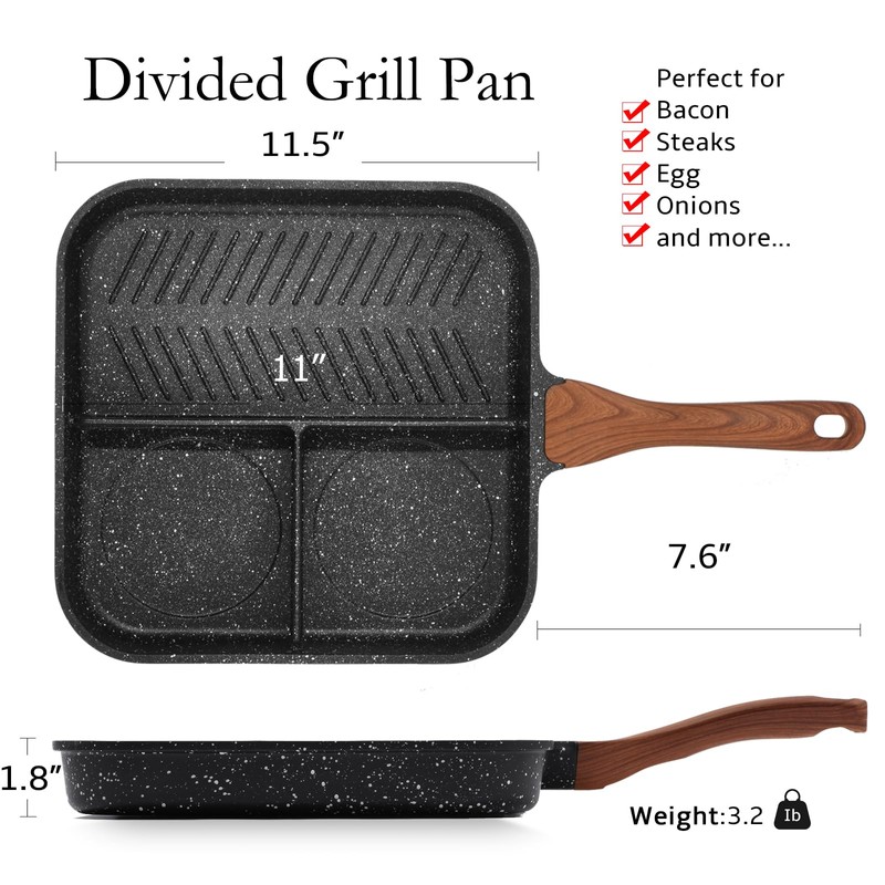 ESLITE LIFE 11 Inch Nonstick Divided Grill Pan for Indoor