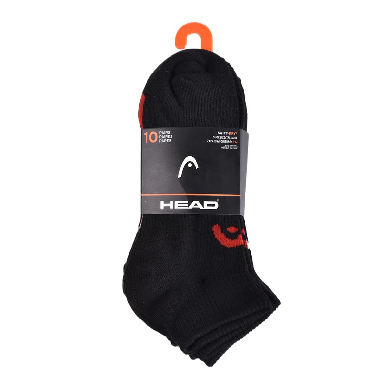 Head Men's Quarter Athletic Sport Socks 10-Pack (Black)
