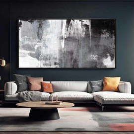 SOUGUAN Wall Art for Living Room Black and Grey Wall Decor 30x60 Inch Hand Painted Abstract Paintings for Bedroom Office Kitchen Decoration