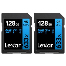 Lexar 128GB Professional 633x SDXC Class 10 UHS-I/U1 Memory Card Up to 95 Mb/s 2 Pack (LSD128GCB1NL633)