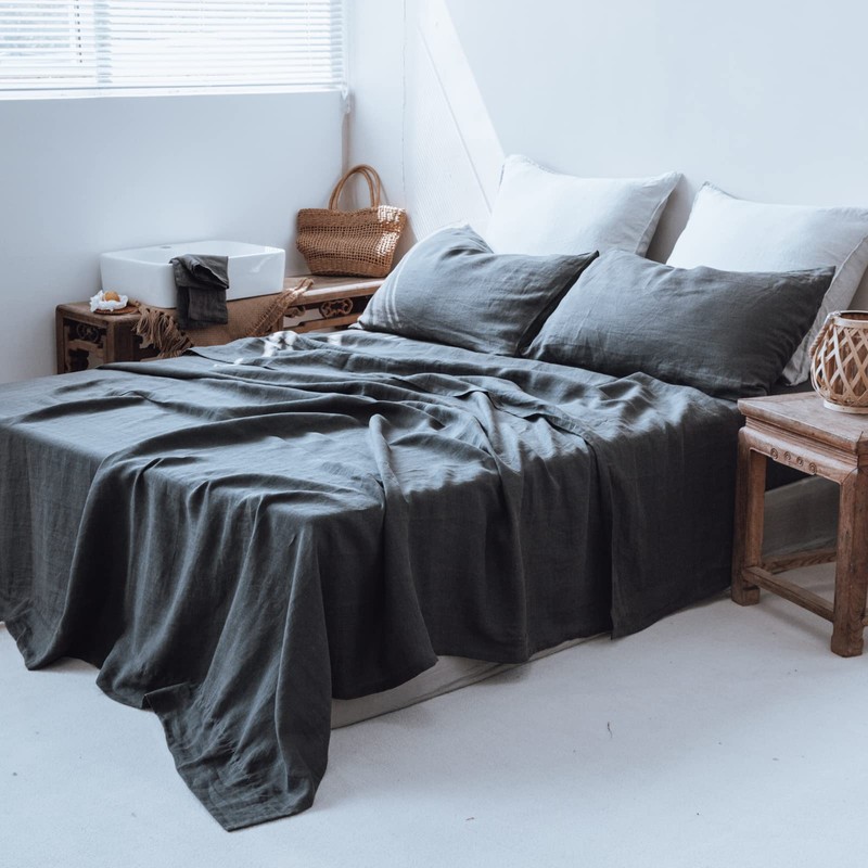 Simple&Opulence 100% Linen Sheet Set 4pcs Basic Style, Deep Pocket,