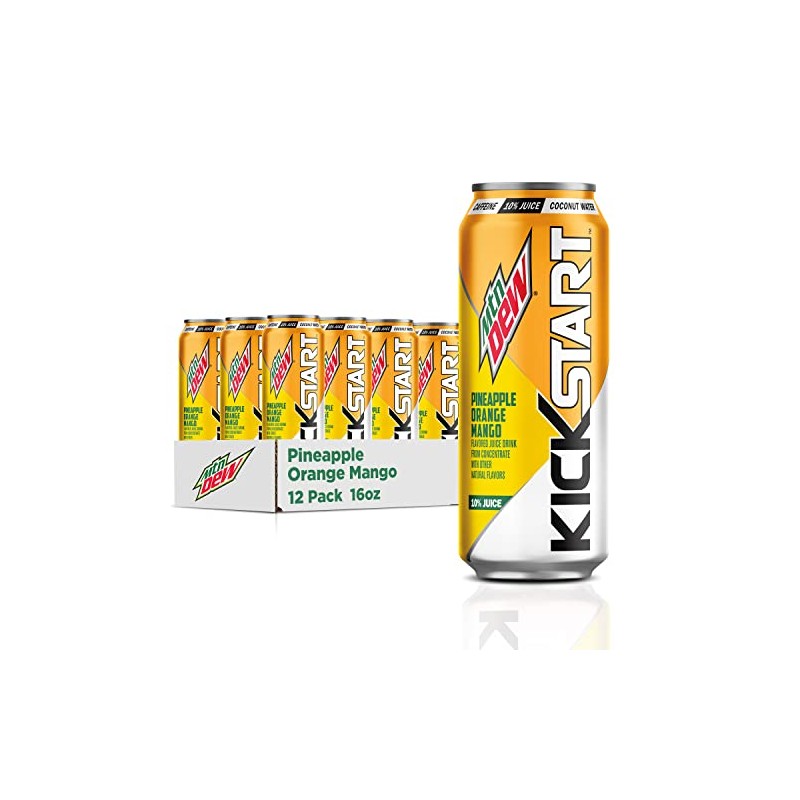 Mountain Dew Kickstart, Pineapple Orange Mango, 90mg Caffeine, Vitamins B