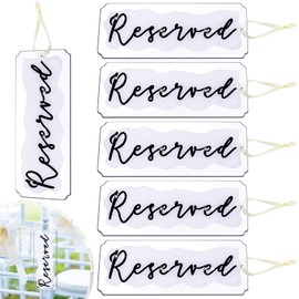 6 Pieces Reserved Signs for Wedding Chairs Acrylic Tag Reserved Signs Hanging Reserved Signs with Ribbon for Wedding Important Events Church Pews Chair and Restaurant (White Layer Black Lettering)