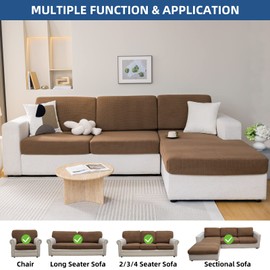 Eismodra Couch Cushion Covers Magic Stretch Sofa Slipcover for 3 Cushion Couch Dogs Pet L Shape 2 Seat Replacement Furniture Protector,Light Brown Length 37-53 inches(Only 1 Piece)