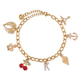 Kaitiaki Katseye Charm Bracelet for Fans, Katseye Merch Gold Link Bracelet with 7 Symbolic Charms, Adjustable Stainless Steel Chain Bracelet, Concert & Music Festival Jewelry Gift
