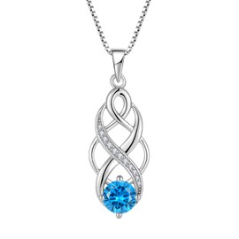 Lwsary Infinity Celtic Knot Necklace 925 Sterling Silver Irish Pendant Aquamarine Necklace March Birthstone Jewelry for Women
