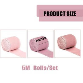 Handmade Fringe Chiffon Ribbon,Chiffon Silk Ribbon and Rose Pink Cotton Linen Ribbon with Frayed Edges, Chiffon Ribbon Craft Fabric Ribbon,Ribbon Chiffon Ribbon Cloth Ribbon (Pink series)