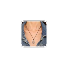 Inateannal Vintage Square Pendant Necklace - Leather Rope Choker with Black Leather Cord - Geometry Hollow Square Necklace with Spiral Swirl Chain