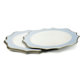 " OCCASIONS " 10 Pieces Round 13'' Round Acrylic Plastic Wedding Chargers, Dinner Party Decoration Charger Plates (Scalloped Baby Blue and Gold)