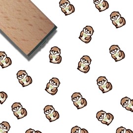 CRASPIRE Animal Wooden Rubber Stamps Wood Ink Stamps 1.6 Inch Sea Otters Shell Cartoon Small Square Head Print Art Stamp for DIY Scrapbooking Card Journal Diary Paper Photo Album Making Crafting