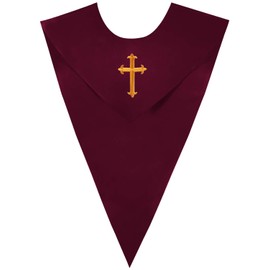 GraduatePro V Shape Choir Stole Adults with Hand Embroidered Golden Cross Clergy Church Shiny Costume Stoles Unisex Maroon