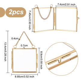 OLYCRAFT 2 Pcs Wall Hanging Mini Photo Frames Double Glass Picture Frame with Chain Alloy Folding Frame DIY Vintage Artwork Display Frames for Pressed Flowers Pictures Home Wall Decor - 8.9x8.9cm