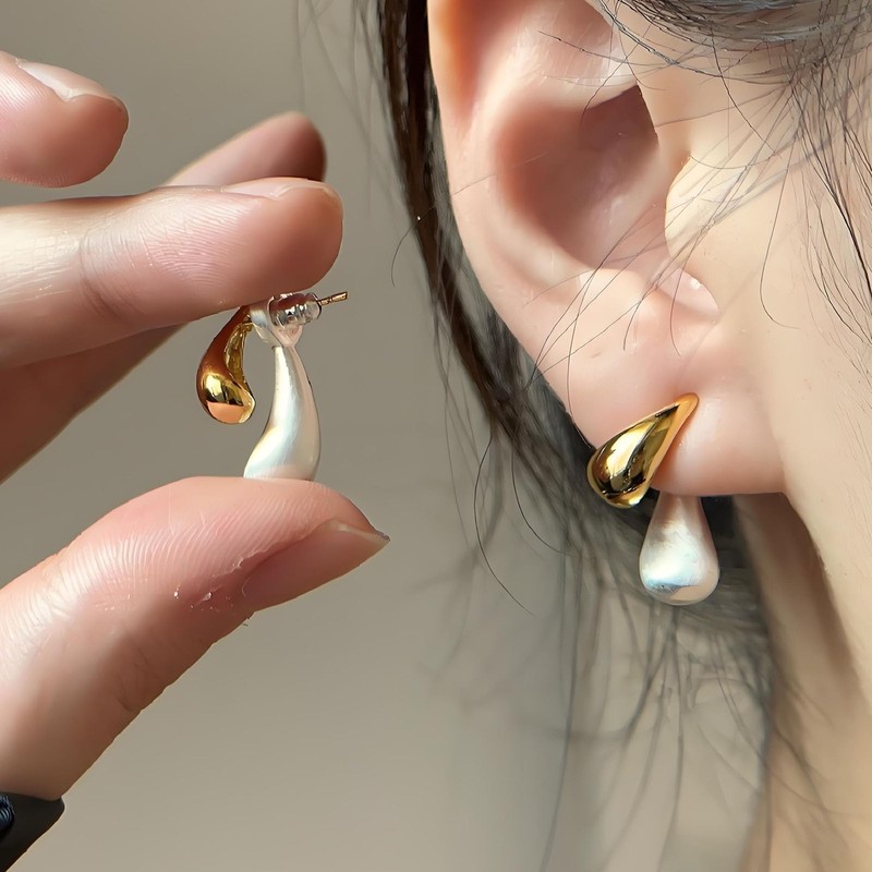 Two Tone Earrings for Women Teardrop Earrings Gold Silver Drop