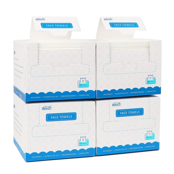 HOMEXCEL Face Towels, 200 Count (4 Box) Disposable Face Towelettes,