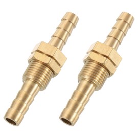 sourcing map 2Pcs 1/4" Hose Barb Fitting, Brass Hex Head Straight Union Hose Pipe Water Bulkhead Fitting for Water Fuel Air, Brass Tone