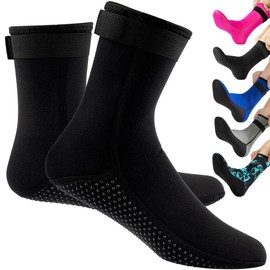 HINATAA Neoprene Socks 3mm Warm Diving Socks Non Slip Neoprene Socks with Velcro Thermal Snorkel Socks Beach Volleyball Swimming Diving Surfing Sailing Kayak, black