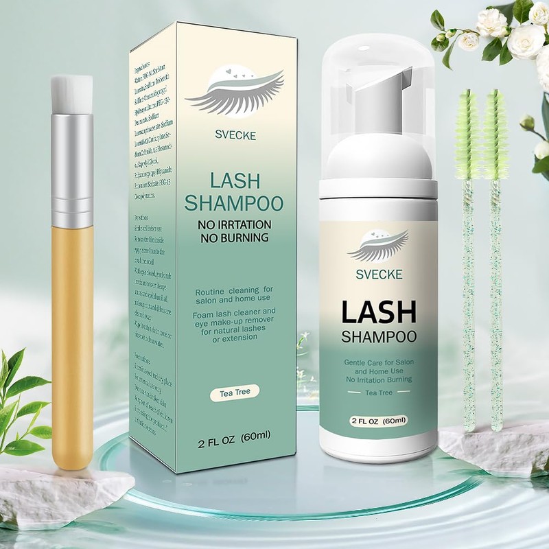 SVECKE Lash Shampoo Kit Eyelash Extension Cleanser, Eyelash Shampoo for