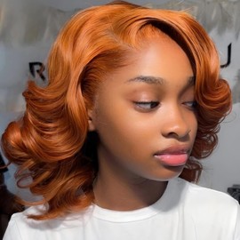 14 Inch Ginger Wig Human Hair Body Wave Lace Front Wigs 13x6 Hd Body Wave Lace Front Wig 200 Density Curly Wig Pre Plucked Baby Hair & Tangle Free, Natural Look for Daily Use