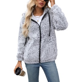 Vipwest Womens Oversized Polar Fleece Jackets Winter Plain Casual Cozy Medium Length Coats Outerwear with Pockets (Furry Grey, 4X-Large)
