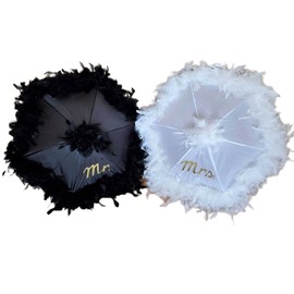 Mr. and Mrs. Second Line Umbrella Parasol- Black and White Feather New Orleans Wedding (Medium Parasol Sized)