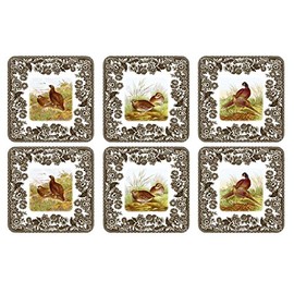 Pimpernel Wildlife Coaster Set – 4" Animal Designs with Floral Border, Cork-Backed Drink Mats, Heat & Stain Resistant Lacquered Board Table Protectors, Rustic Decorative Tableware