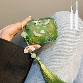 COTYPOFLIYTT Compatible with AirPods 4 Case Soft with Cleaner Kit Keychain Lucky Elegant Crane Cover for Girls Women Airpods 4th Generation-Green