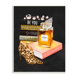 Stupell Industries Be Glamorous Perfume Bottle Cosmetics Leopard Heel Fashion, Design by Ziwei Li