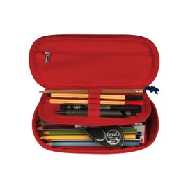 Oxford Girls Boys Oval Pencil Case with Pen Holder Durable Red