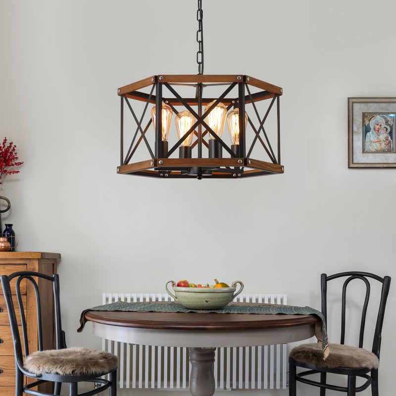 4-Light Large Rustic Farmhouse Plug in Pendant Light Fixture with