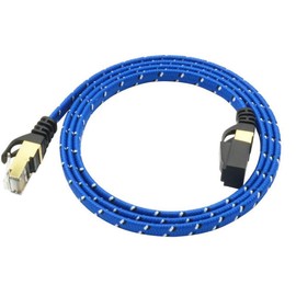 2 Meters Blue CAT7 10 Gigabit Ethernet Ultra Flat Patch Cable with Gold Plated & Shielded RJ45 Connectors and Nylon Braided Jacket for Modem Router LAN Network