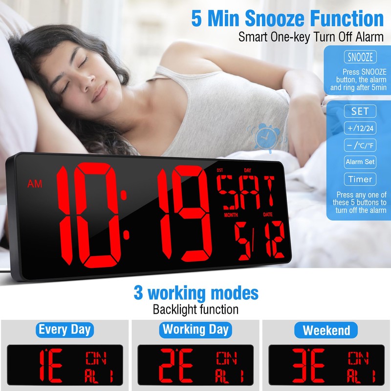 KMMKGG Large Digital Wall Clock（5.6'' Number）, 17.2" LED Wall Clock