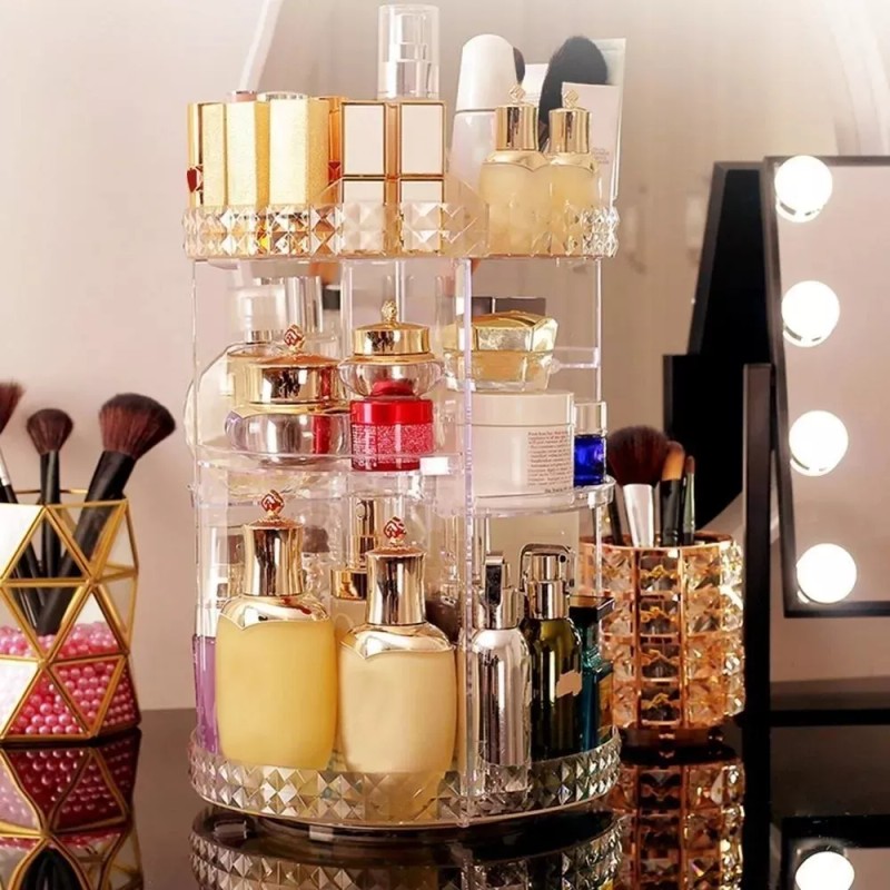 BEAUTYDISTRICTMX Organizador Acrílico Giratorio Maquillaje Cosmeticos