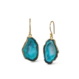 Dazzle Appeal Geode Druzy Fish Hook Natural Gemstone Earrings for Women, 20-30 mm (Green)