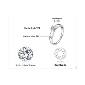 JewelryPalace Classic 0.2ct Cubic Zirconia Solitaire Engagement Rings for Women, 925 Sterling Silver 14K White Gold Plated Ring for Her, Round Cut Simulated Diamond Anniversary Wedding Rings O