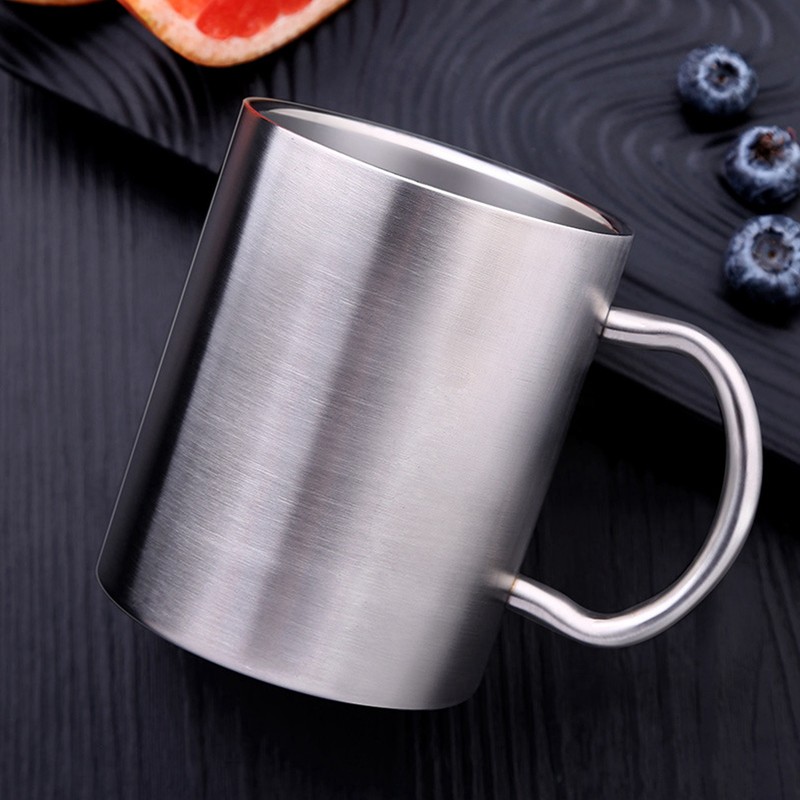 Stainless Steel Mug with Handle Lid DoubleLayer Heat Insulation Cup