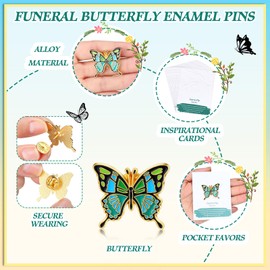 Liliaafar 60 Sets 30/60 Sets Funeral Pins Bulk Butterfly/Feather/Wing Lapel Pins Celebration of Life Funeral Favor Memorial Enamel Brooches with Prayer Poem Cards for Who Loss Loved One (Butterfly)