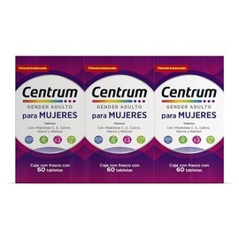 Centrum Gender Adulto Mujer Multivitaminico, Con Magnesio, Vitamina C y Vitamina E, Kit 3 Packs con 60 Tabletas Cada Uno                              