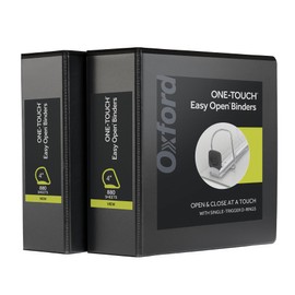 Oxford 3 Ring Binders, Binders for School and Office, Durable 4 Inch, ONE-Touch Easy Open D Rings, View Binder Covers, 4 Interior Pockets, PVC-Free, Holds 880 Sheets, Black, 2 Pack (79920)