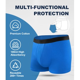 SUNCHIRI Men's Incontinence Underwear Cotton Boxer Briefs, Leakproof Washable Reusable 100ml Multipack (Multicolor01, X-Large)
