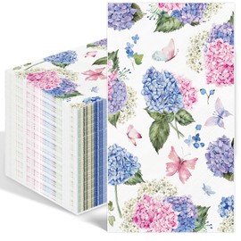 100PCS Hydrangea Paper Napkins 3 Ply Disposable Hand Towels for Bathroom Pink Purple Butterfly Flowers Guest Napkins Decorative Dinner Napkins for Wedding Birthday Spring Summer Tea Party