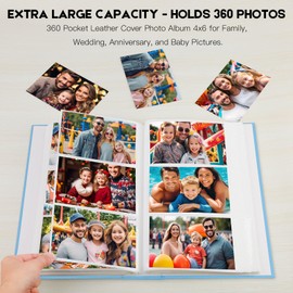 Aevdor 360 Pockets 4x6 Photo Album, Large Capacity Linen Cover Photo Album 4x6 Holds 360 Photos, Acid-free Pages Photo Albums with Front Window for Family Wedding Anniversary Baby Pictures (Blue)