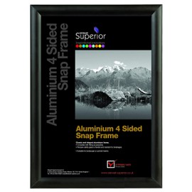 Stewart Superior A4 Aluminium 4 Sided 25mm Front Loading Picture/Poster Snap Frame - Black