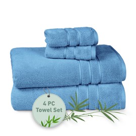 Eco Twist 4 Pc Bath Towel Set, 2 Bath Towel 30x58 in, 2 Washcloth 13x13 in, Cotton and Viscose from Bamboo Towel, Plush, Absorbent, Zero Twist Bathroom Towels, Sea Blue