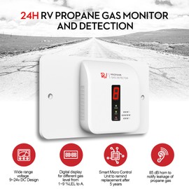 RV Propane Gas Detector, Digital Propane/LP Gas Alarm-12V DC for Motorhome Travel Trailer, Motor Coach, Truck Camper, (R601 White)